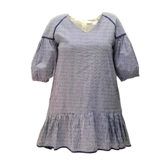 Love & Bravery Lightweight Nautical Blue Striped V-Neck 3/4 Sleeve Dress -Size L - Picture 1 of 5